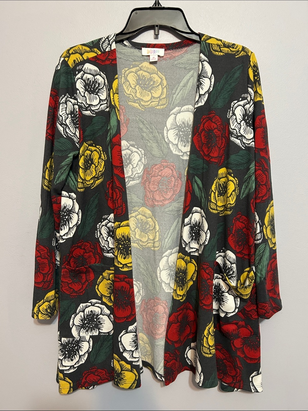 LuLaRoe Floral Open Front Cardigan - Red, Yellow, White, Green, Black - Medium